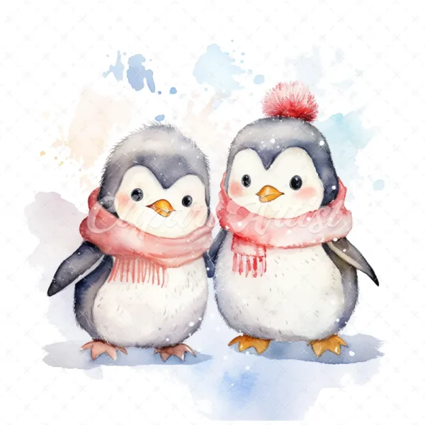 20 High-Quality Happy Penguin Friends Clipart - Penguin friend digital watercolor JPG instant download for commercial use - Digital download