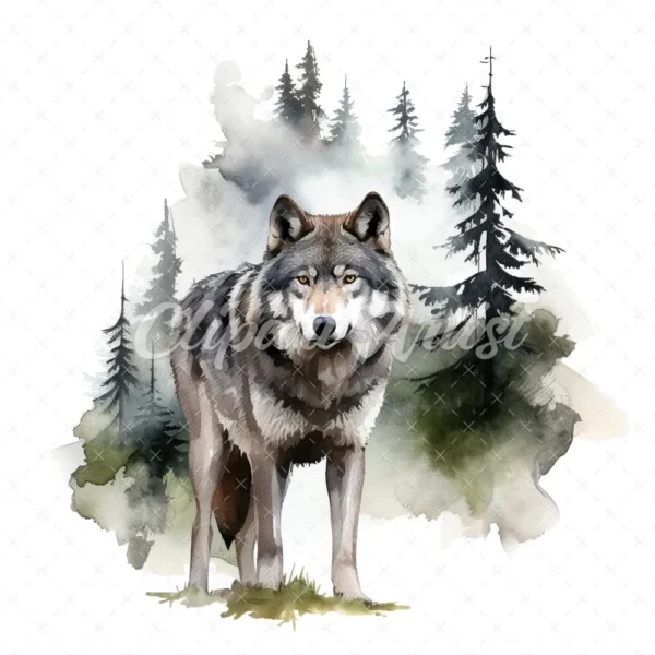 20 High-Quality Forest Grey Wolf Clipart - Forest grey wolf digital watercolor JPG instant download for commercial use - Digital download