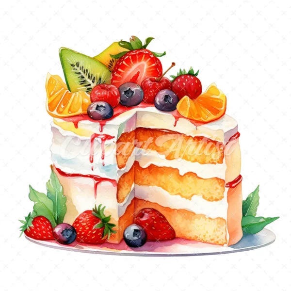 20 High-Quality Birthday Fruit Cake Clipart - Fruit cake digital watercolor JPG instant download for commercial use - Digital download