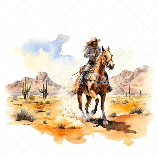 18 High-Quality Horse Riding in Desert Clipart - Horse riding digital watercolor JPG instant download for commercial use - Digital download