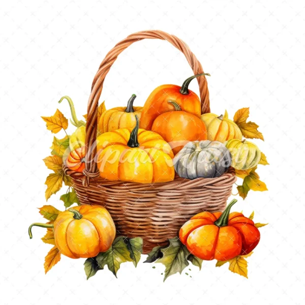 20 High-Quality Pumpkin Basket Clipart - Pumpkin basket digital watercolor JPG instant download for commercial use - Digital download