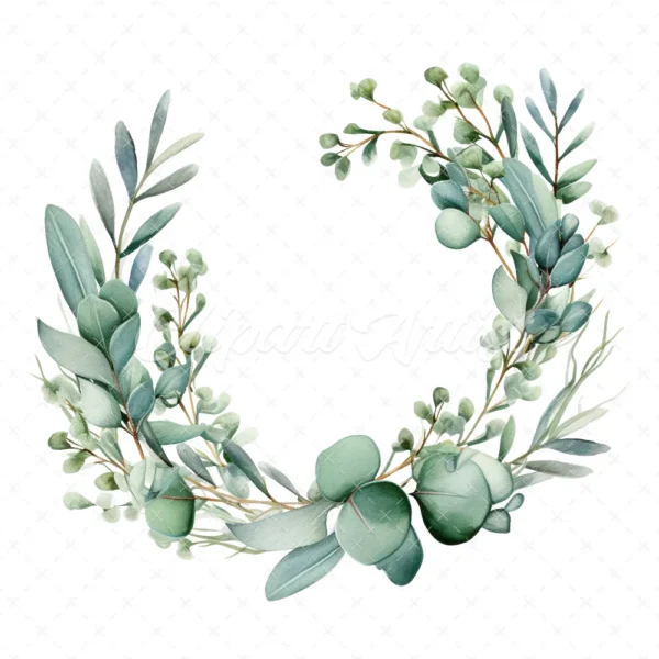 20 High-Quality Eucalyptus Wreath Clipart - Eucalyptus wreath digital watercolor JPG instant download for commercial use - Digital download