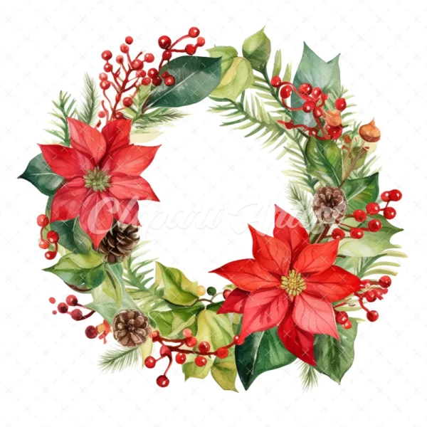 20 High-Quality Christmas Wreath Clipart - Christmas wreath digital watercolor JPG instant download for commercial use - Digital download