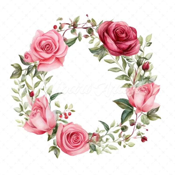 20 High-Quality Roses Wreath Clipart - Roses wreath digital watercolor JPG instant download for commercial use - Digital download