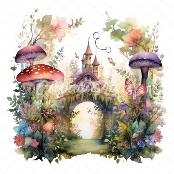 20 High-Quality Enchanted Fairy Forest Clipart - Fairy forest digital watercolor JPG instant download for commercial use - Digital download