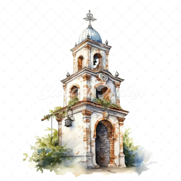 20 High-Quality Bell Tower Clipart - Bell tower digital watercolor JPG instant download for commercial use - Digital download