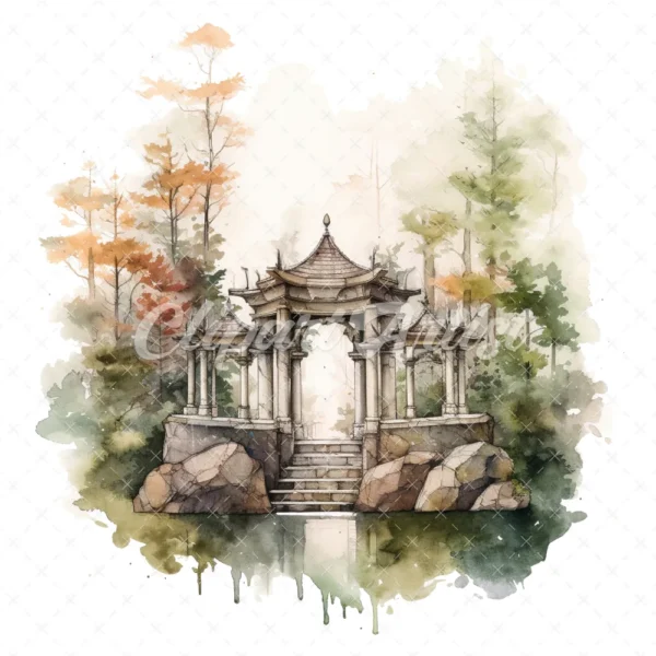 20 High-Quality Forest Shrine Clipart - Forest shrine digital watercolor JPG instant download for commercial use - Digital download