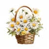 20 High-Quality Daisies Basket Clipart - Daisies basket digital watercolor JPG instant download for commercial use - Digital download