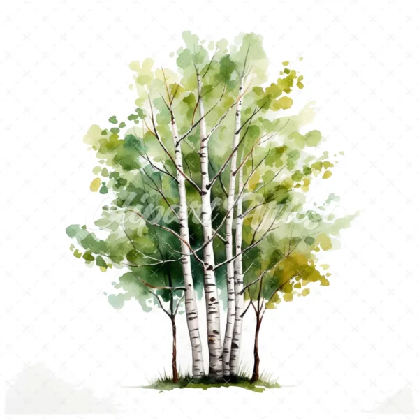 19 High-Quality Birch Tree Clipart - Birch tree digital watercolor JPG instant download for commercial use - Digital download