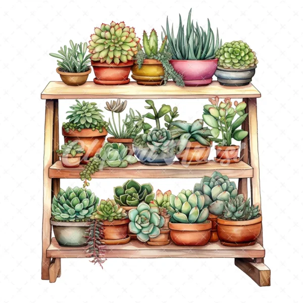20 High-Quality Succulent Rack Clipart - Succulent rack digital watercolor JPG instant download for commercial use - Digital download