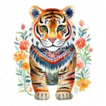20 High-Quality Folkloric Tigers Clipart - Folkloric tigers digital watercolor JPG instant download for commercial use - Digital download