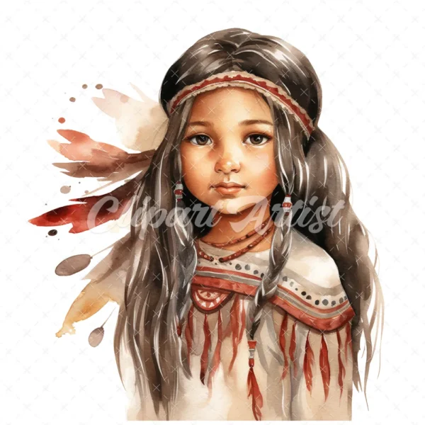 20 High-Quality Native American Girl Clipart - Native american digital watercolor JPG instant download for commercial use - Digital download