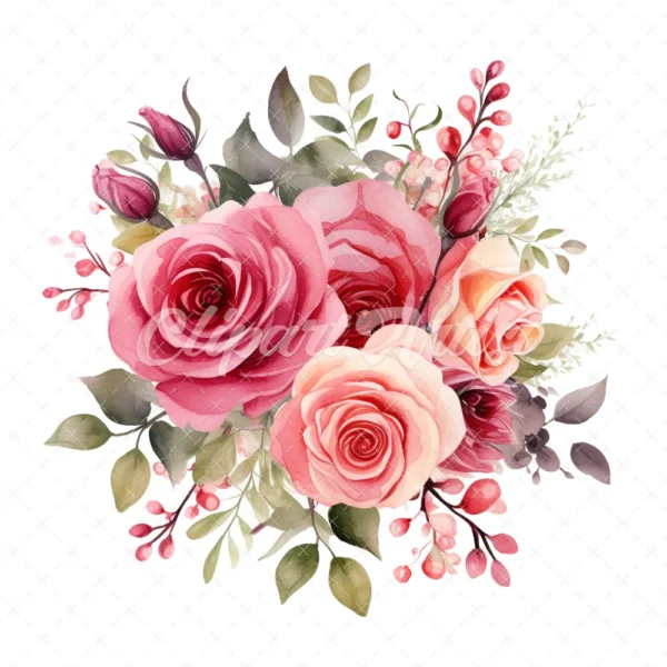 20 High-Quality Rose Bouquet Clipart - Rose bouquet digital watercolor JPG instant download for commercial use - Digital download