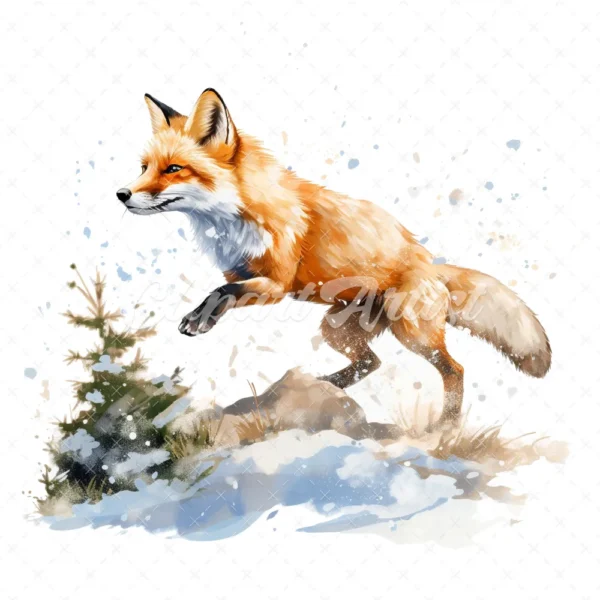 19 High-Quality Pouncing Fox Clipart - Pouncing fox digital watercolor JPG instant download for commercial use - Digital download
