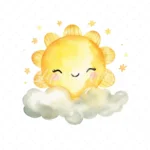 18 High-Quality Cute Sun and Cloud Clipart - Cute sun cloud digital watercolor JPG instant download for commercial use - Digital download