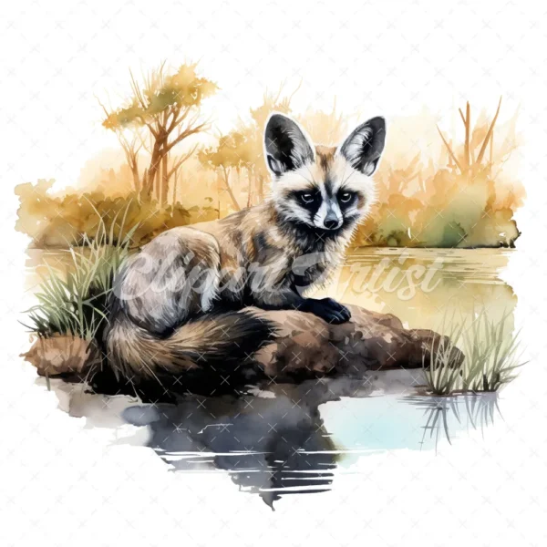 19 High-Quality Bat Eared Fox Clipart - Bat eared fox digital watercolor JPG instant download for commercial use - Digital download