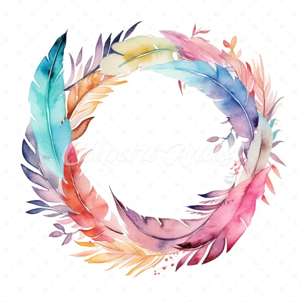 19 High-Quality Feathers Wreath Clipart - Feathers wreath digital watercolor JPG instant download for commercial use - Digital download