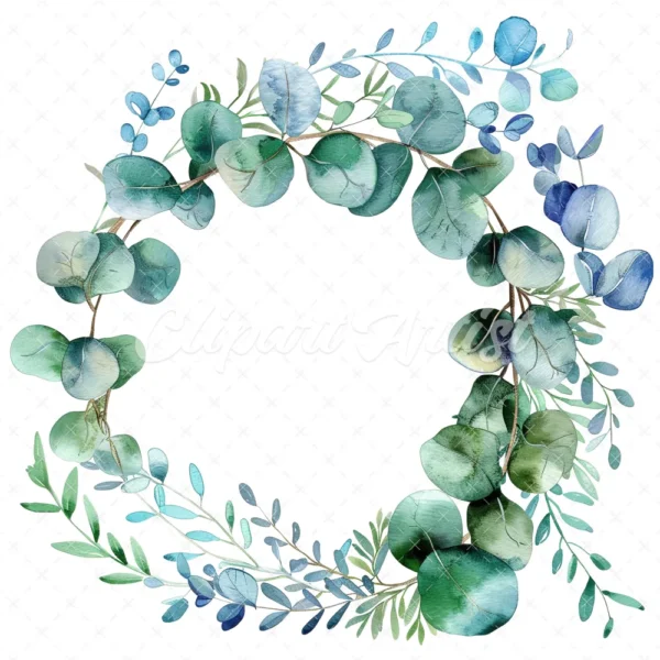20 High-Quality Eucalyptus Wreath Clipart - Eucalyptus wreath digital watercolor JPG instant download for commercial use - Digital download