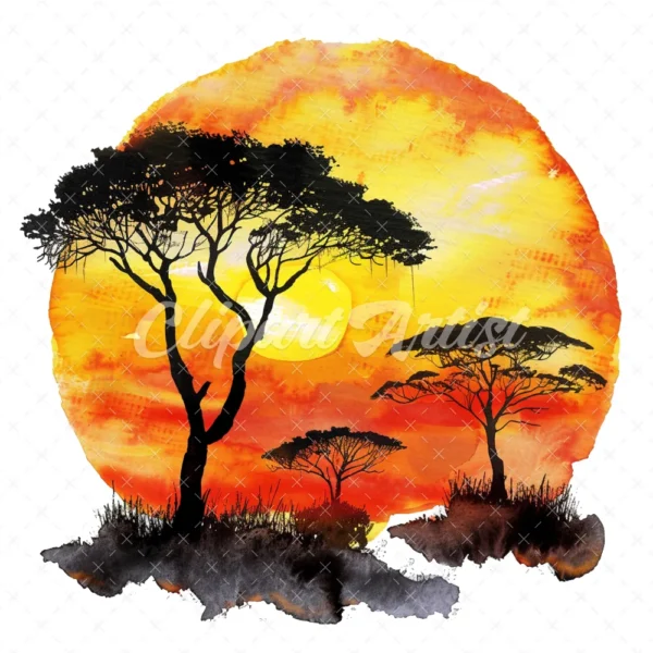 21 High-Quality African Sunset Clipart - African sunset digital watercolor JPG instant download for commercial use - Digital download