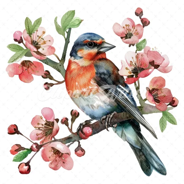 20 High-Quality Chaffinch Flower Clipart - Chaffinch flower digital watercolor JPG instant download for commercial use - Digital download