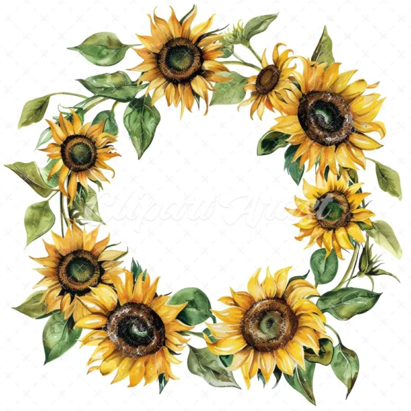 20 High-Quality Sunflowers Wreath Clipart - Sunflowers wreath digital watercolor JPG instant download for commercial use - Digital download