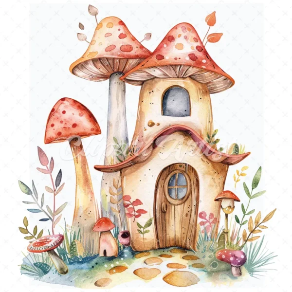 20 High-Quality Little Fairy House Clipart - Fairy house digital watercolor JPG instant download for commercial use - Digital download