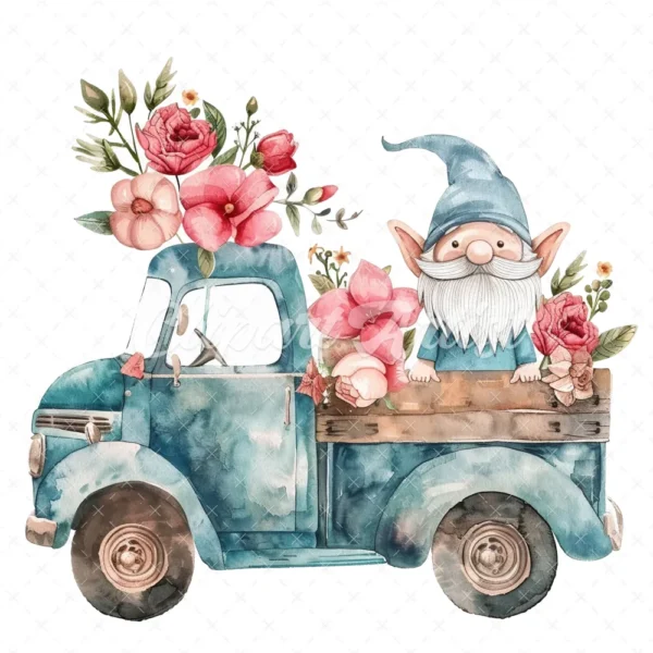 19 High-Quality Gnomes in Pickup Truck Clipart - Gnomes pickup digital watercolor JPG instant download for commercial use - Digital download