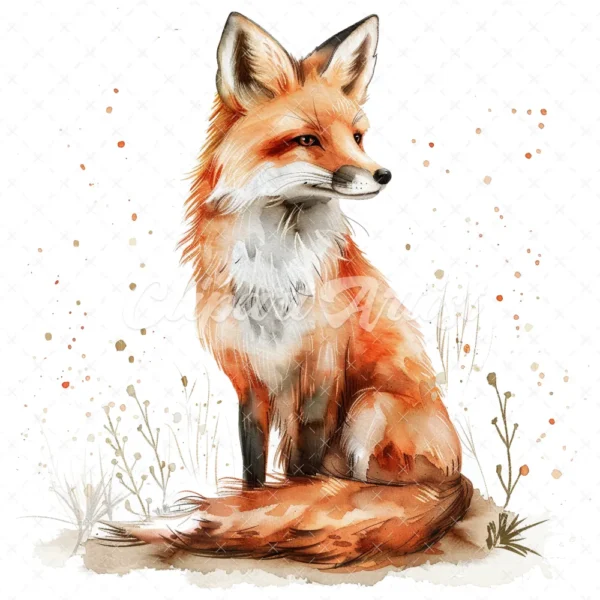 20 High-Quality Cute Foxes Clipart - Cute fox sitting digital watercolor JPG instant download for commercial use - Digital download