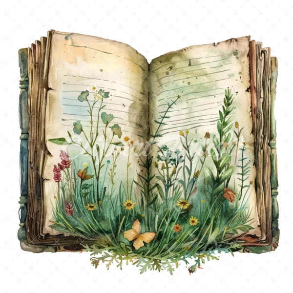20 High-Quality Forgotten Book Clipart - Forgotten book digital watercolor JPG instant download for commercial use - Digital download