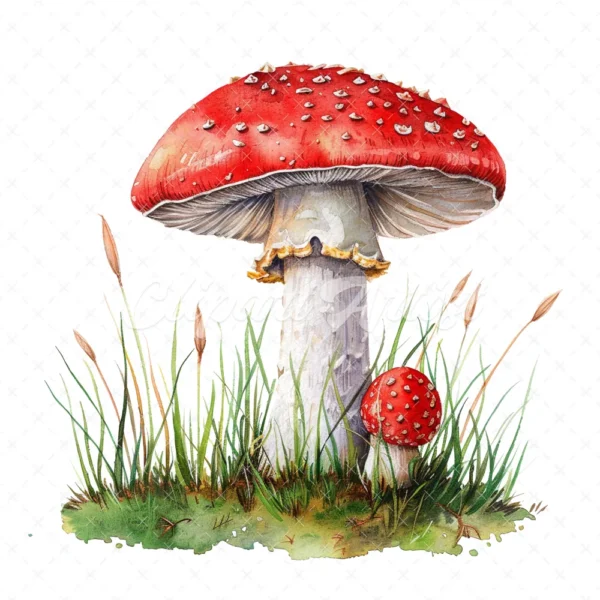 20 High-Quality Clipart - Toadstool digital watercolor JPG instant download for commercial use - Digital download