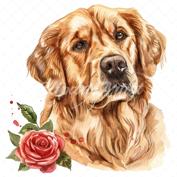 20 High-Quality Golden Retriever Clipart - Golden retriever digital watercolor JPG instant download for commercial use - Digital download
