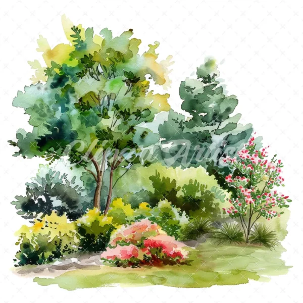 20 High-Quality Landscape Garden Clipart - Landscape garden digital watercolor JPG instant download for commercial use - Digital download