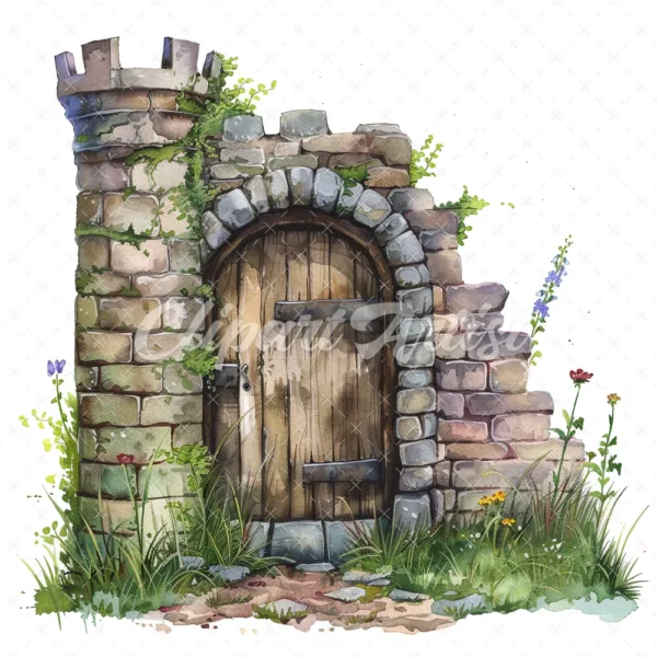 20 High-Quality Castle Entrance Clipart - Castle entrance digital watercolor JPG instant download for commercial use - Digital download