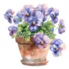 20 High-Quality Pot of Pansies Clipart - Pot of pansies digital watercolor JPG instant download for commercial use - Digital download