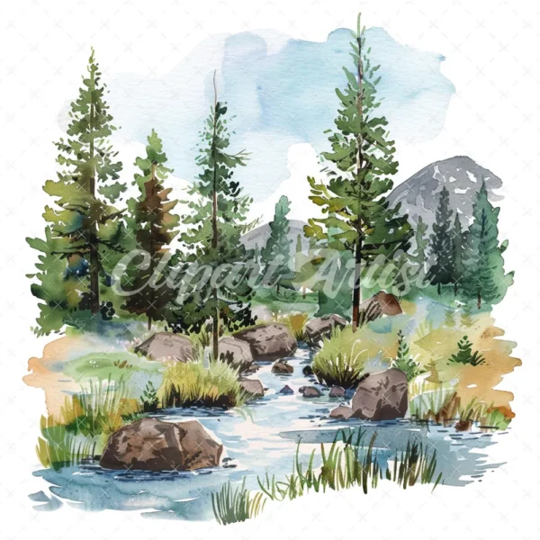 19 High-Quality Crystalline Stream Clipart - Crystalline digital watercolor JPG instant download for commercial use - Digital download