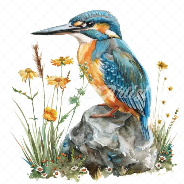 20 High-Quality Floral Kingfisher Clipart - Floral kingfisher digital watercolor JPG instant download for commercial use - Digital download