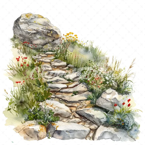 20 High-Quality Rocky Path Clipart - Rocky path digital watercolor JPG instant download for commercial use - Digital download
