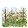 20 High-Quality Fence Wildflowers Clipart - Fence wildflowers digital watercolor JPG instant download for commercial use - Digital download