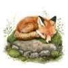 22 High-Quality Cute Fox Sleep Clipart - Cute fox sleep digital watercolor JPG instant download for commercial use - Digital download