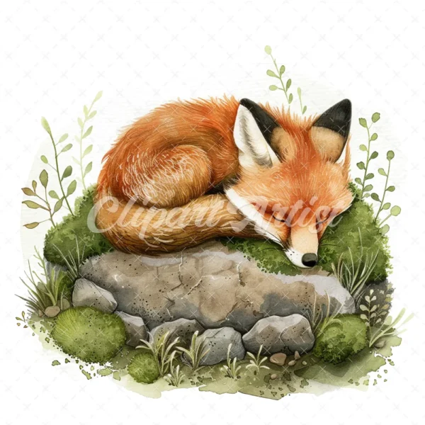 22 High-Quality Cute Fox Sleep Clipart - Cute fox sleep digital watercolor JPG instant download for commercial use - Digital download
