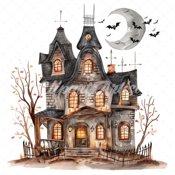 20 High-Quality Haunted House Clipart - Haunted house digital watercolor JPG instant download for commercial use - Digital download