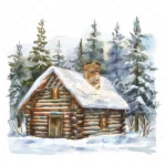 20 High-Quality Snowy Log Cabin Clipart - Snowy log cabin digital watercolor JPG instant download for commercial use - Digital download