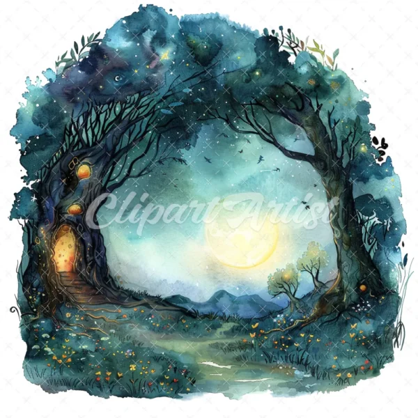 19 High-Quality Fairy Tree Archway Clipart - Fairy tree digital watercolor JPG instant download for commercial use - Digital download