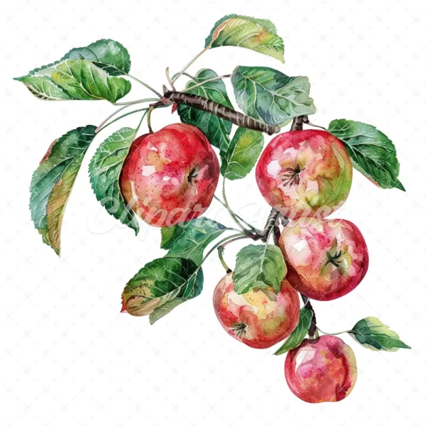 20 High-Quality Apple Branch Clipart - Apple branch watercolor JPG instant download for commercial use - Digital download