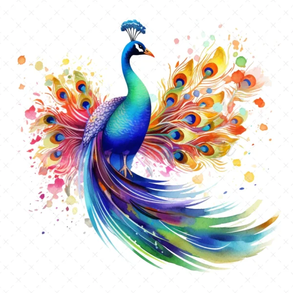 20 High-Quality Rainbow Peacock Clipart - Peacock digital watercolor JPG instant download for commercial use - Digital download