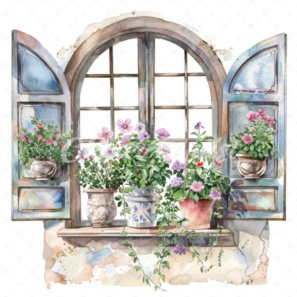 20 High-Quality Victorian Windows Set-1 Clipart - Victorian windows watercolor JPG instant download for commercial use - Digital download