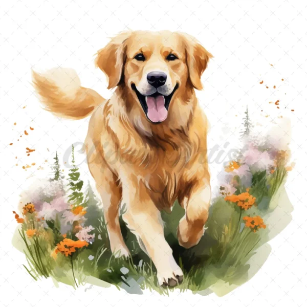 20 High-Quality Golden Retriever Clipart - Golden retriever digital watercolor JPG instant download for commercial use - Digital download