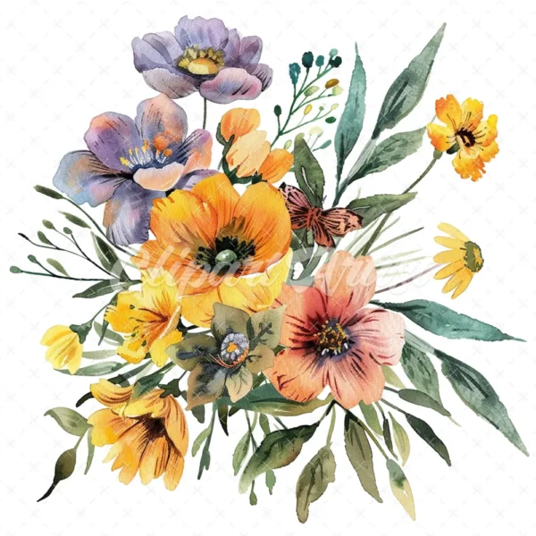 20 High-Quality Bouquet of Flowers Clipart - Bouquet of flower digital watercolor JPG instant download for commercial use - Digital download