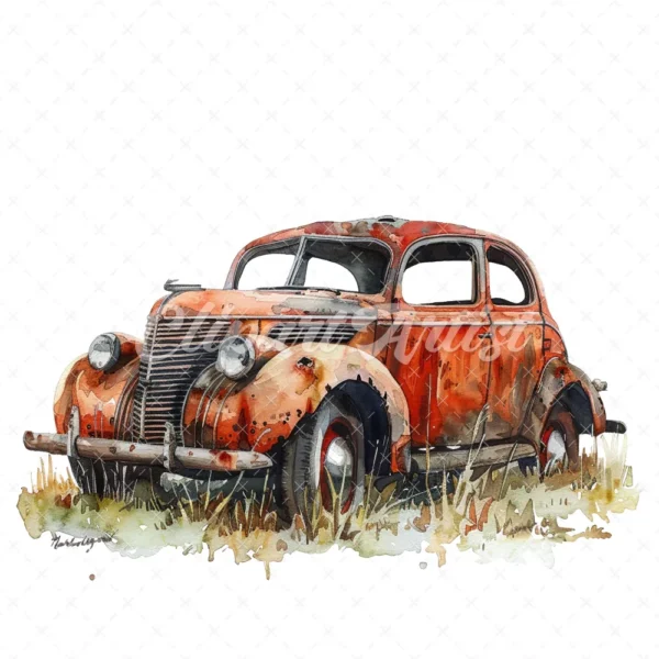 20 High-Quality Abandoned Cars Clipart - Abandoned cars digital watercolor JPG instant download for commercial use - Digital download