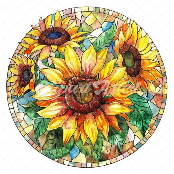 20 High-Quality Stained Glass Sunflowers Clipart - Sunflowers digital watercolor JPG instant download for commercial use - Digital download